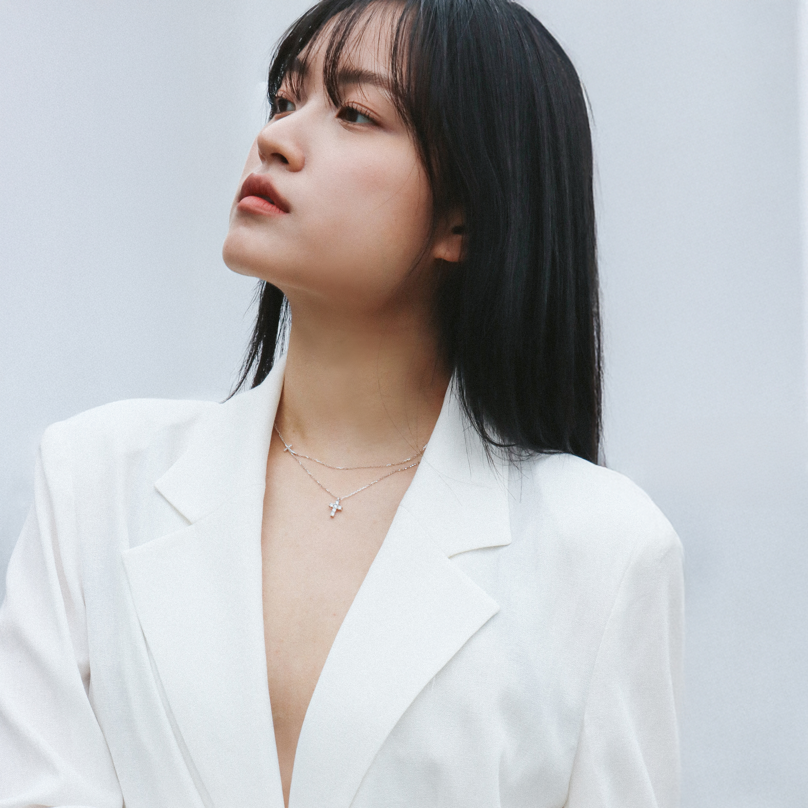 실버925 자체제작 십자가 가로 큐빅 목걸이 - 상세 이미지 3