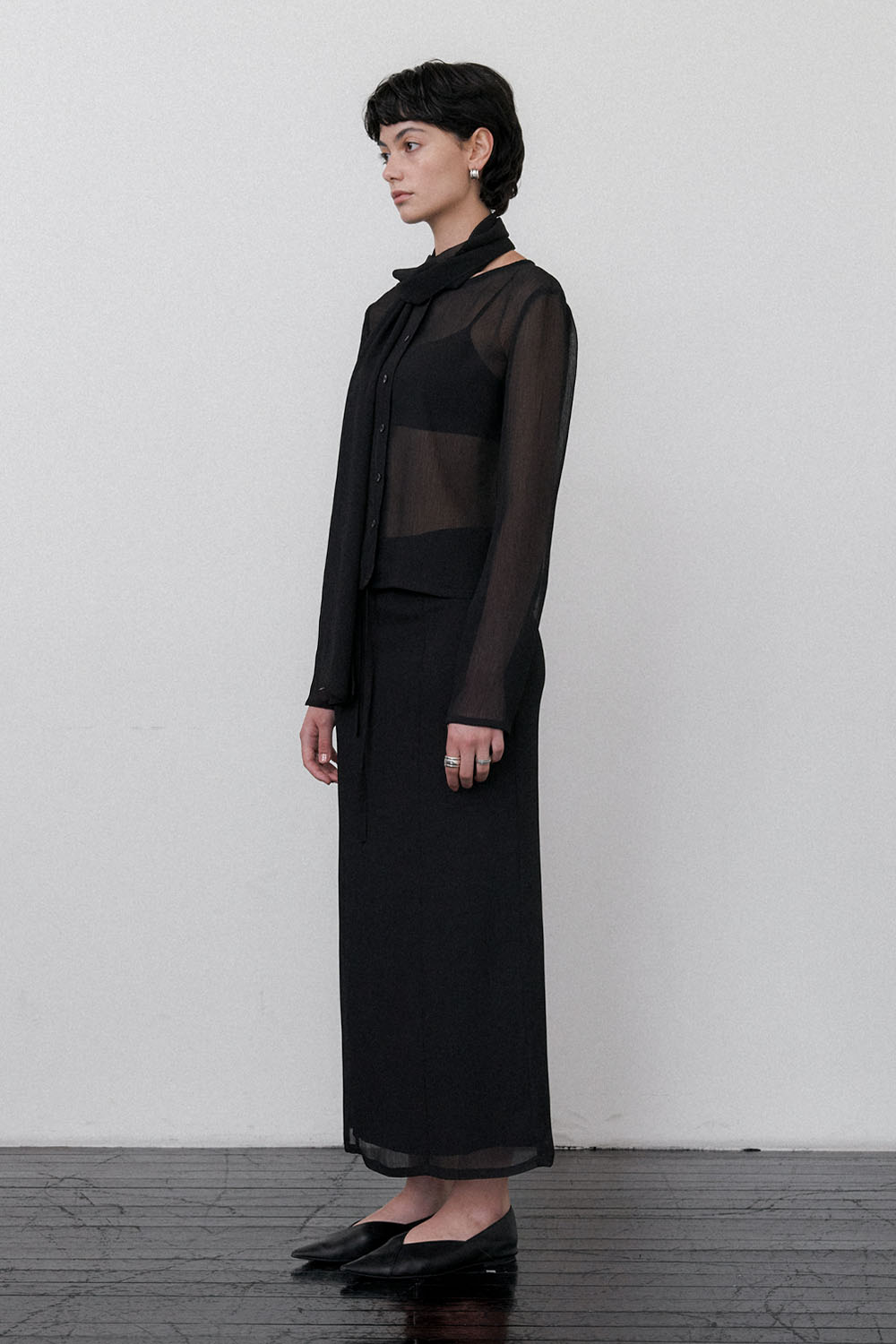 Summer Crepe Sheer Shawl Cardigan Black - 상세 이미지 5