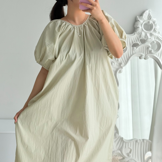 오버핏 바스락 나들이 롱 퍼프 반팔 빅사이즈 투웨이 임산부 원피스 이미지 7