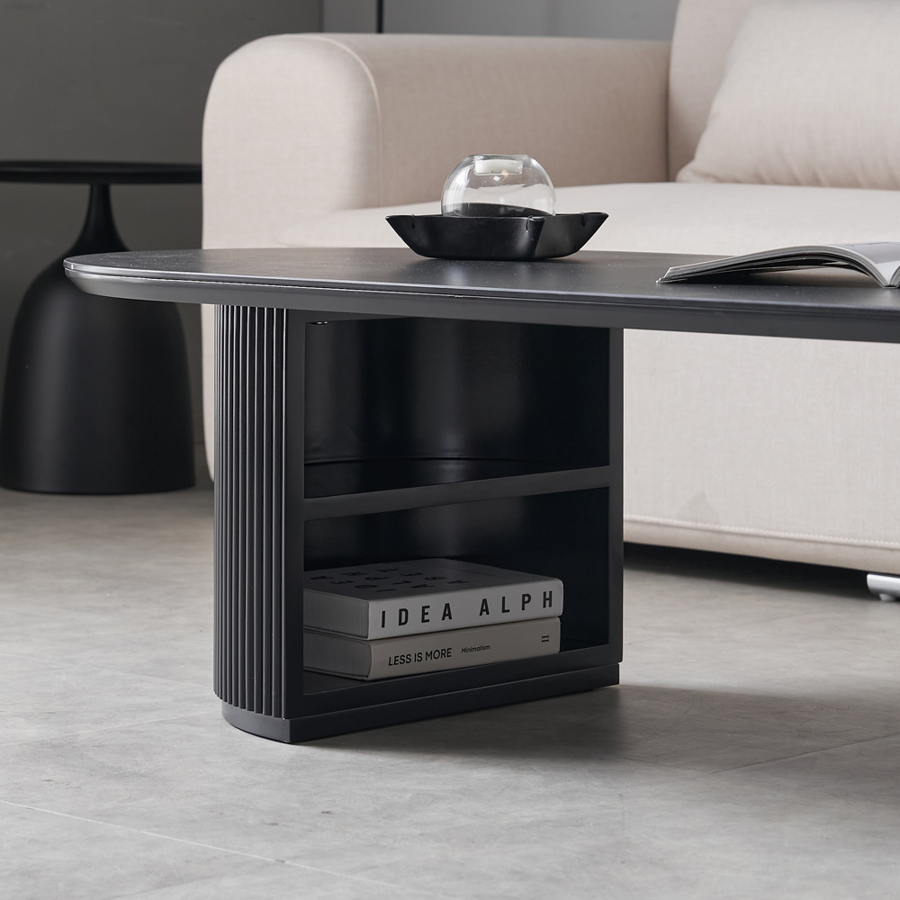 거실테이블 쇼파테이블 세라믹 템바보드 수납형 거실탁자 블랙