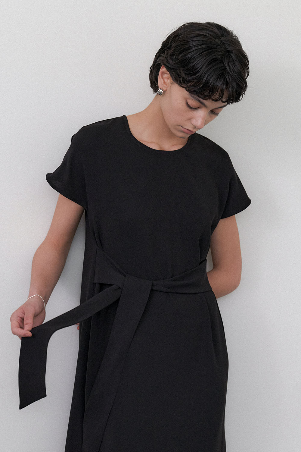 Half Sleeve Strap Long Dress Black - 상세 이미지 4