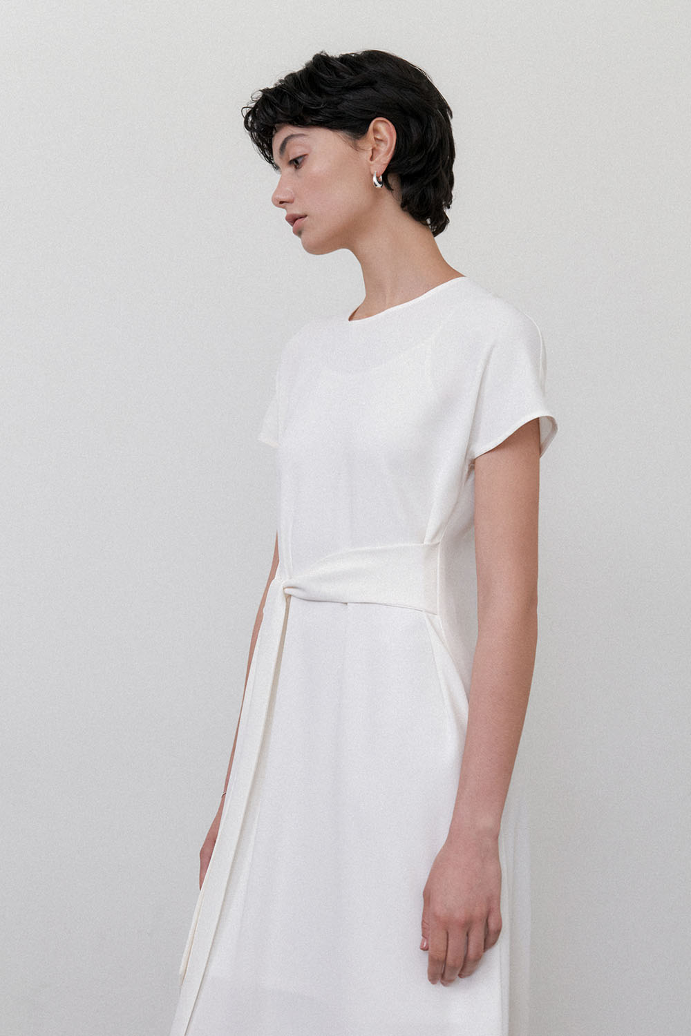 Half Sleeve Strap Long Dress White - 상세 이미지 5