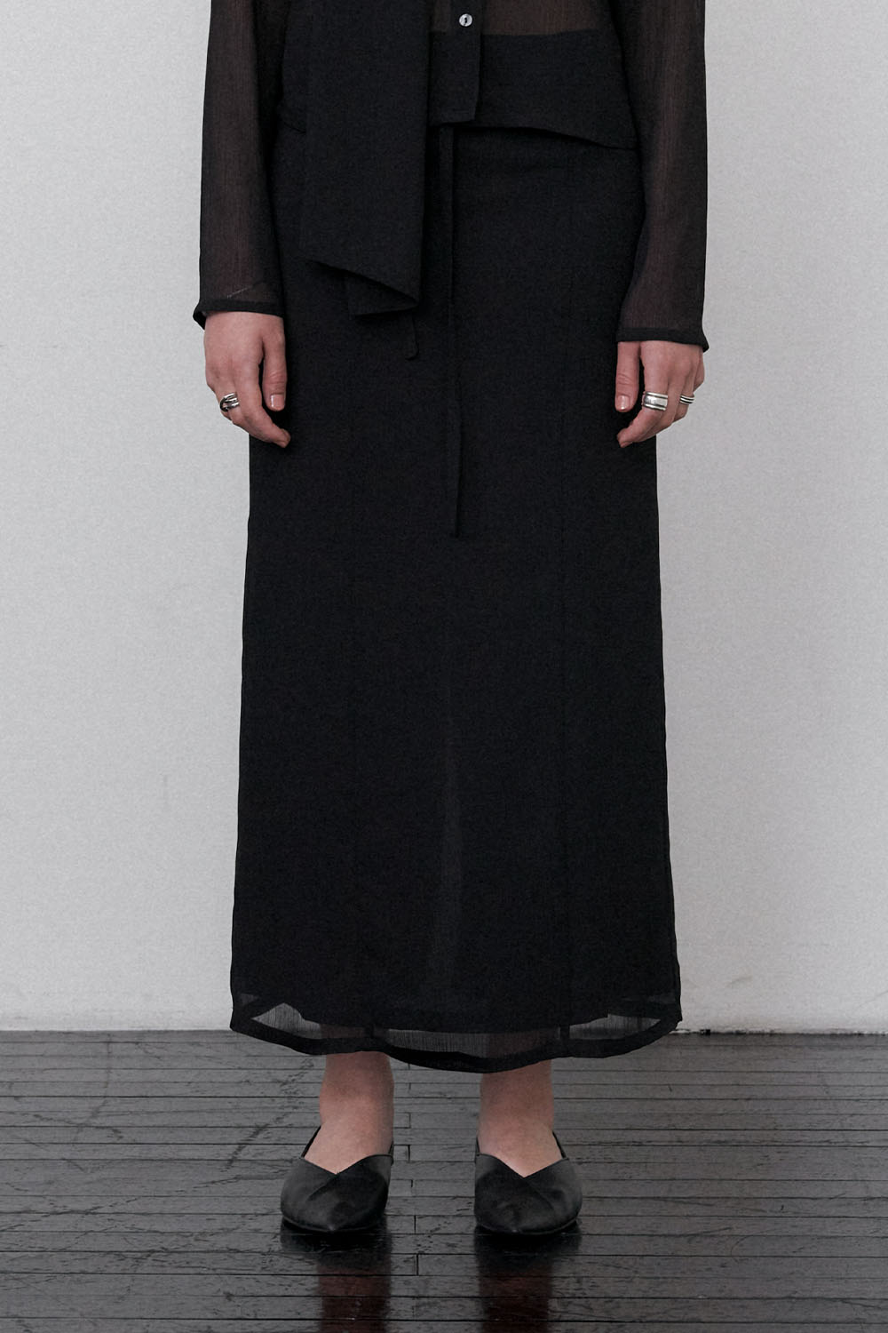 Summer Crepe Sheer Long Skirt Black - 상세 이미지 3