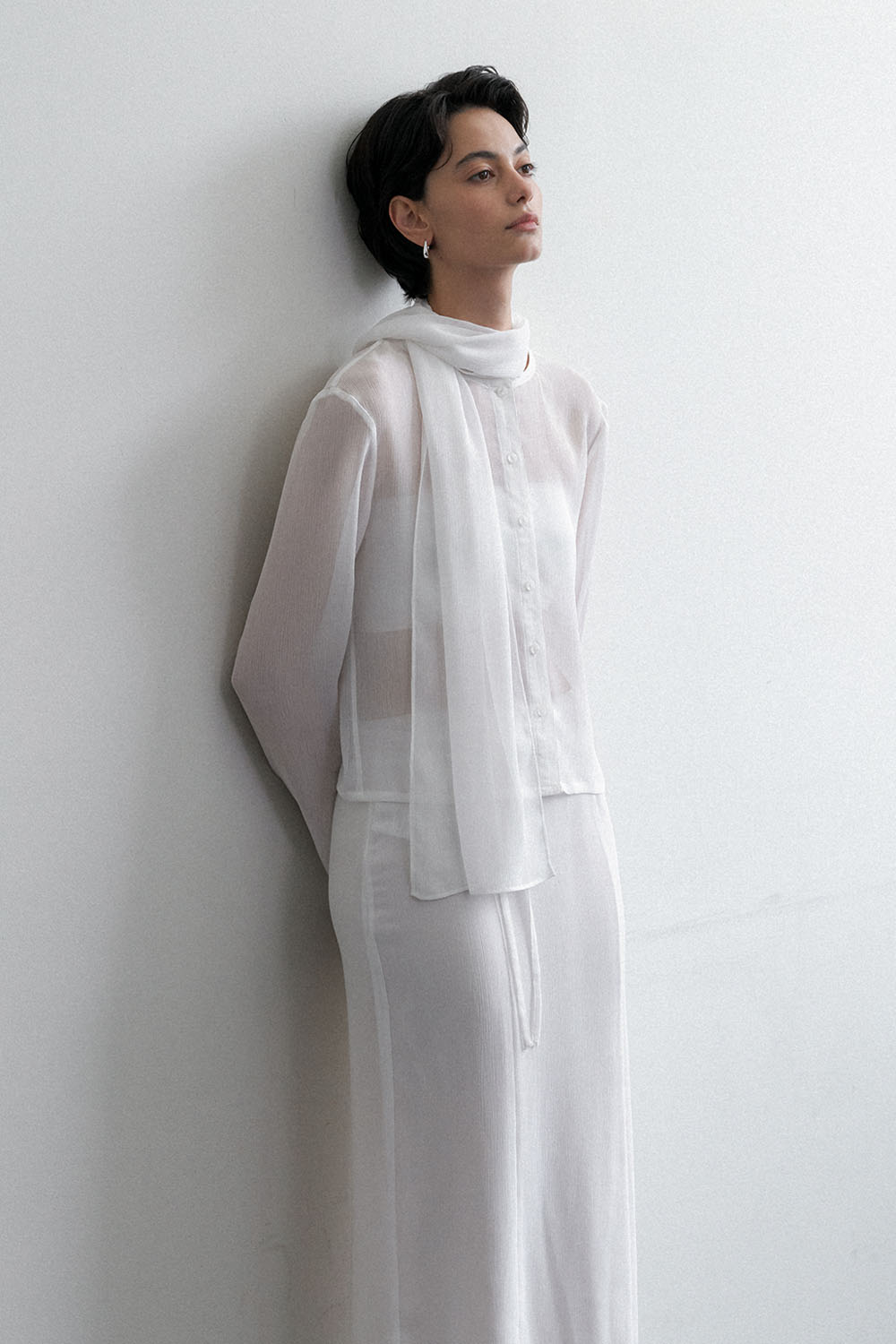 Summer Crepe Sheer Long Skirt White - 상세 이미지 3