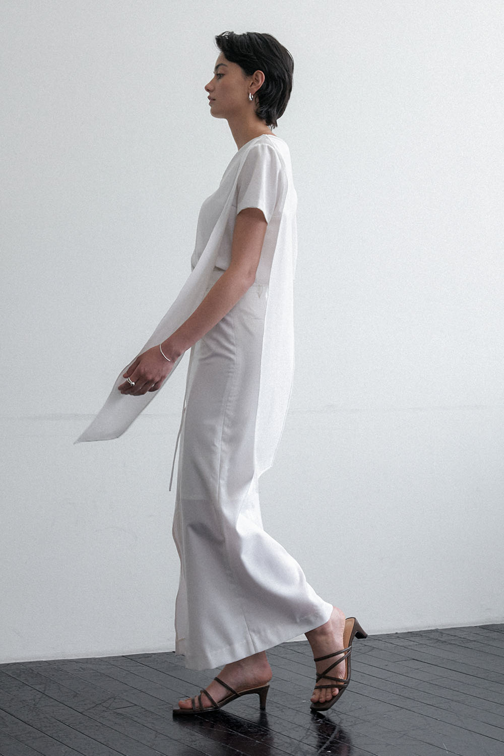 Summer Wool Belted Long Skirt White - 상세 이미지 5