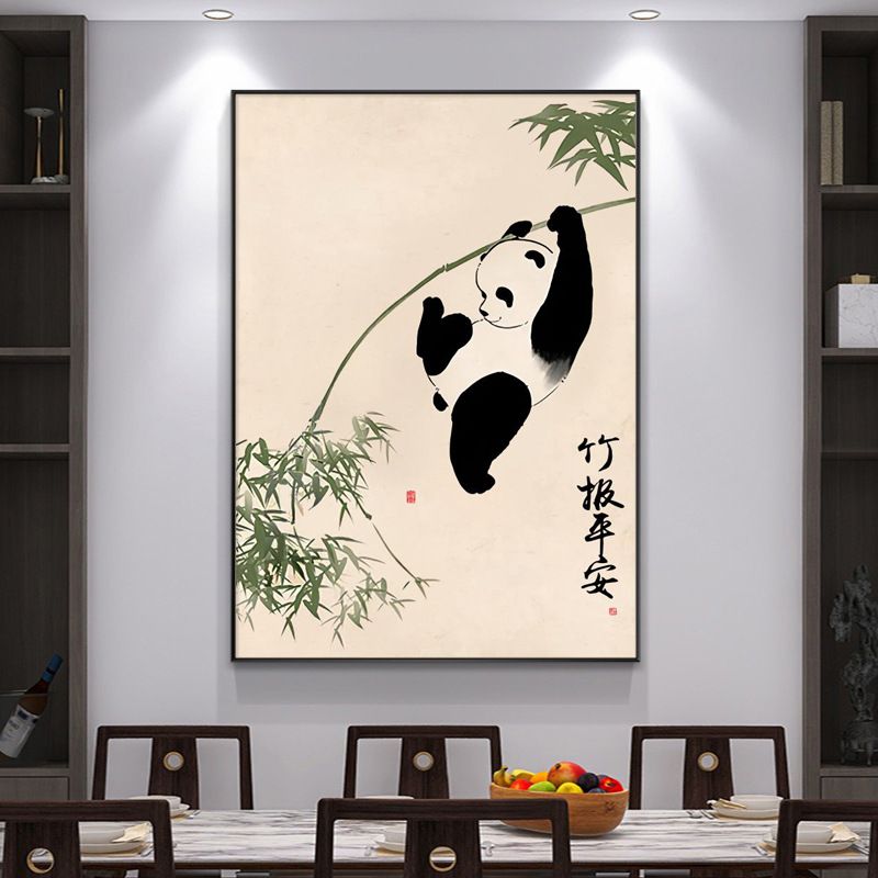 대나무 팬더 그림 액자 중식당 연회장 복도 벽면 장식 A 30x40cm / 블랙프레임 - 상세 이미지 4