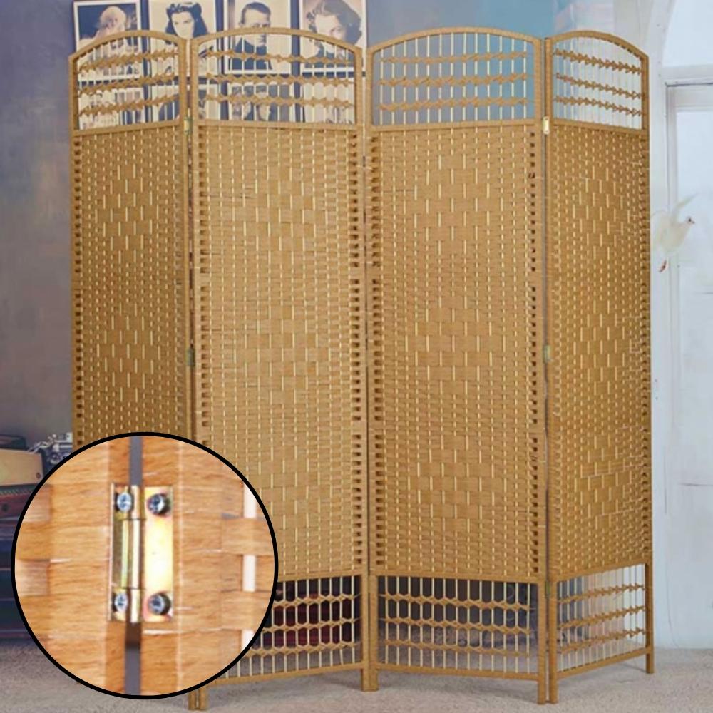 라탄 병풍 파티션 4단 접이식 파티션 베이지 200cm - 메인 이미지