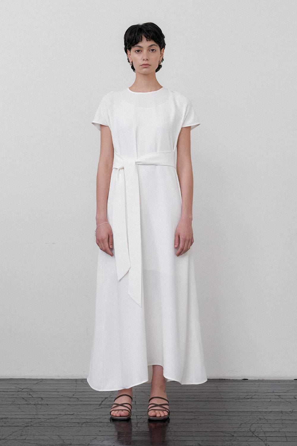 Half Sleeve Strap Long Dress White - 상세 이미지 2