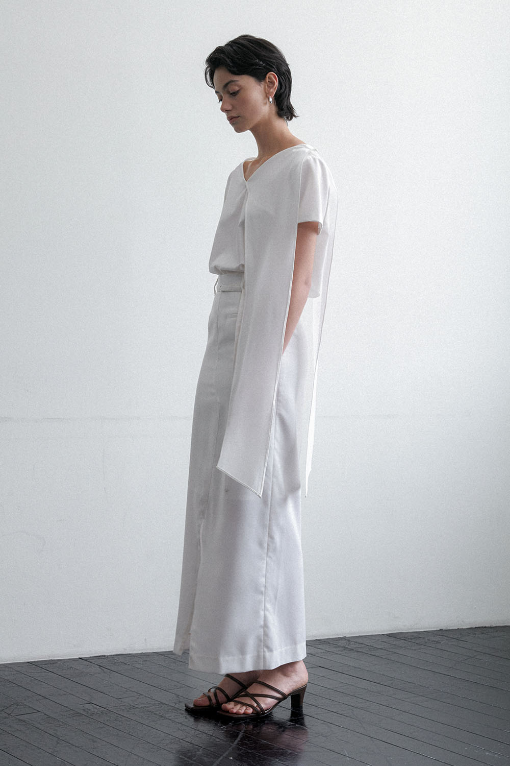 Summer Wool Belted Long Skirt White - 상세 이미지 4
