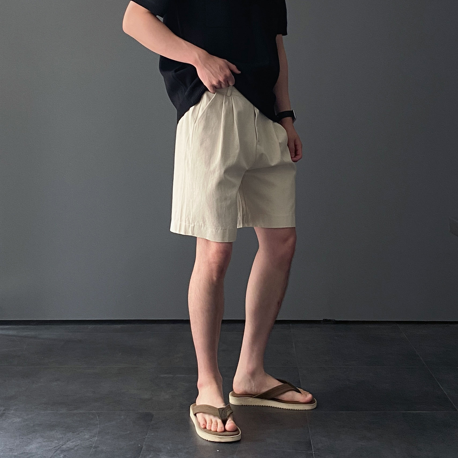 1+1 치노반바지 남자버뮤다팬츠 치노팬츠 면반바지 - 상세 이미지 3