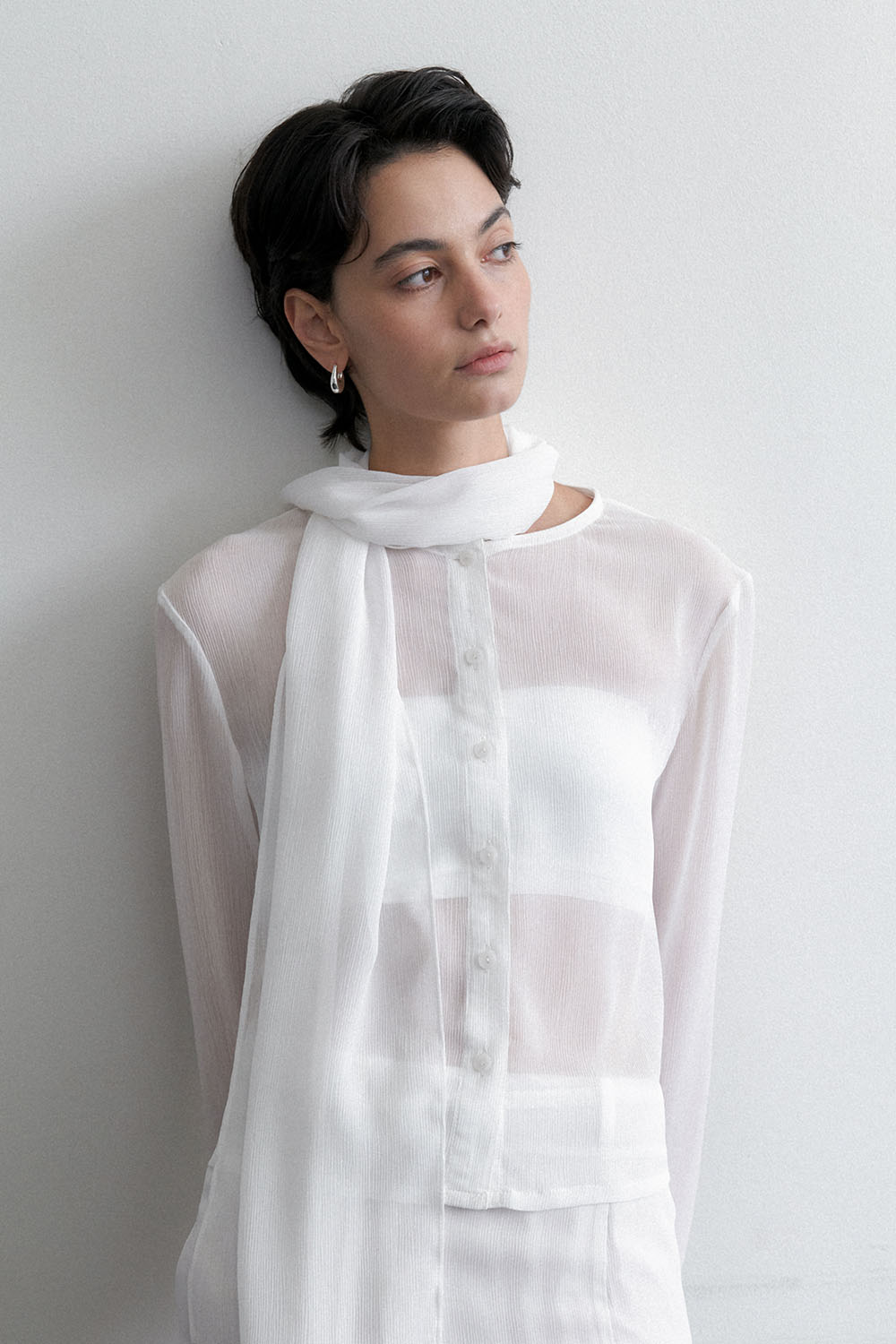 Summer Crepe Sheer Shawl Cardigan White - 상세 이미지 2