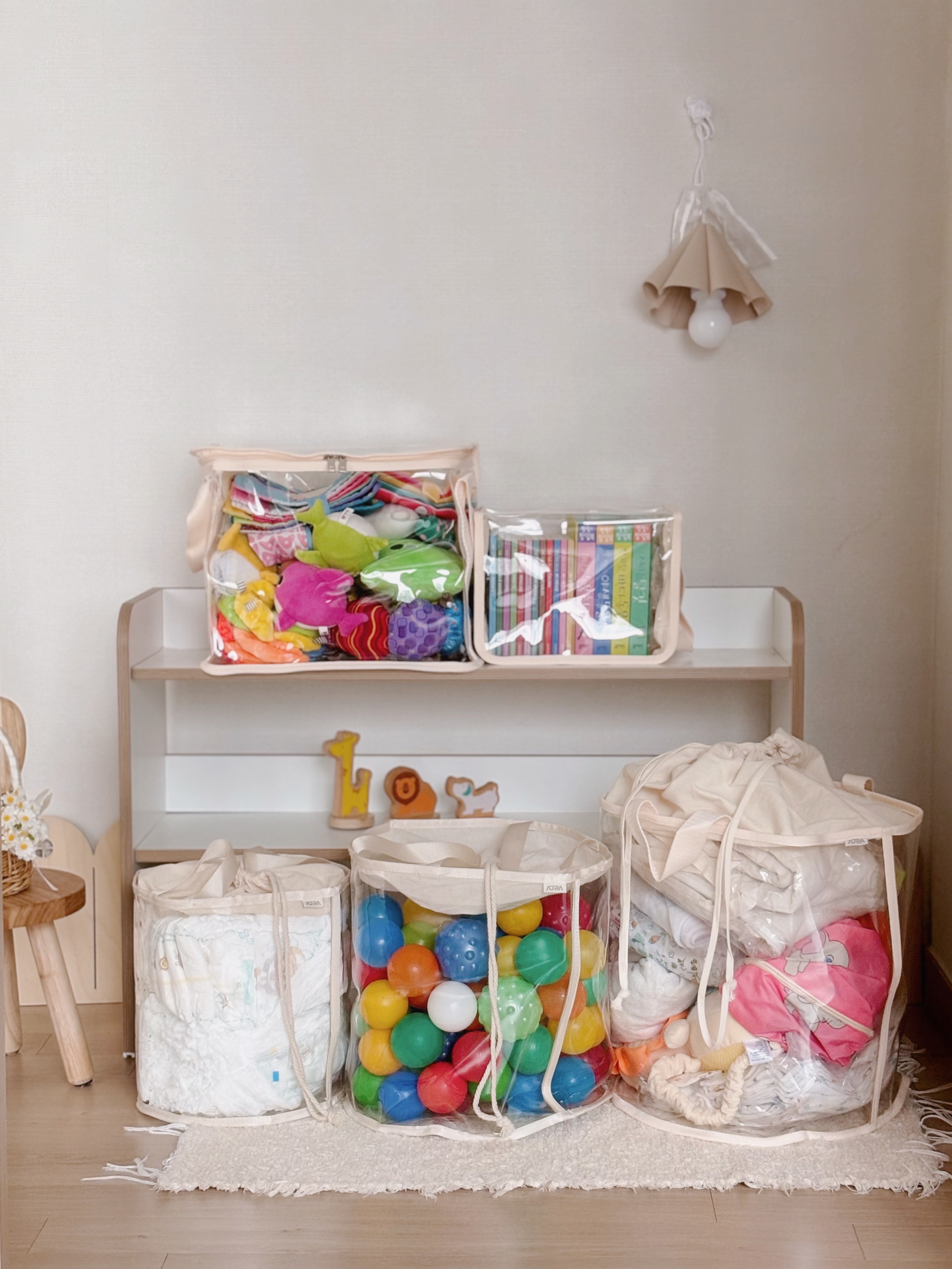 아오라 사각 TPU 투명 장난감 정리함 바구니 수납함 아기 인형 책 보관함 박스 M