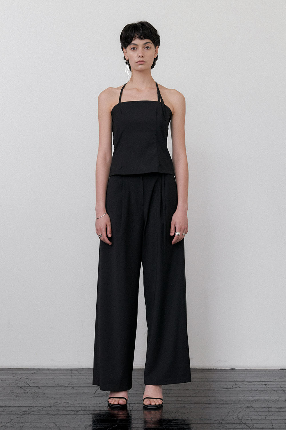 Summer Wool Belted Semi-wide Trouser Black - 상품 이미지