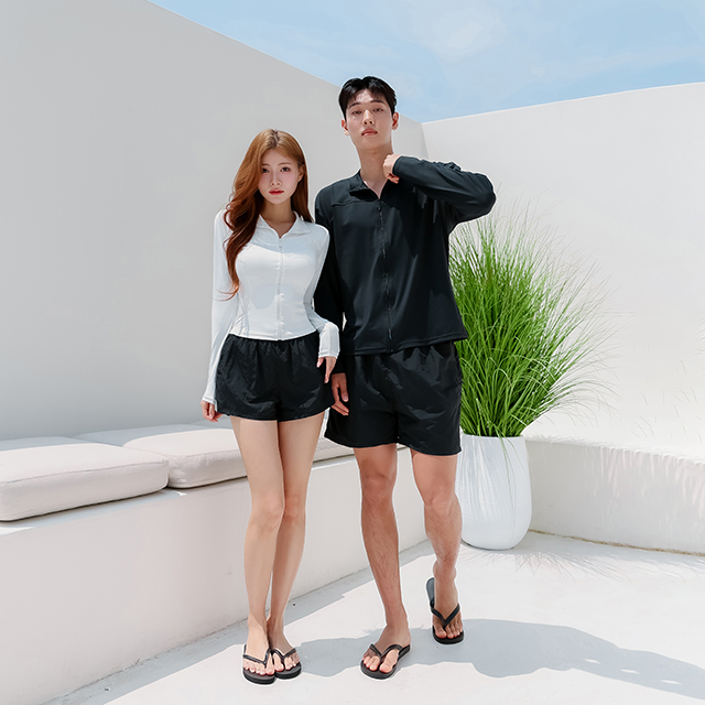 [N배송]크라시앙 컷라인 커플집업 래쉬가드 오버핏 루즈핏 빅사이즈 남녀공용 수영복세트 - 상품 이미지