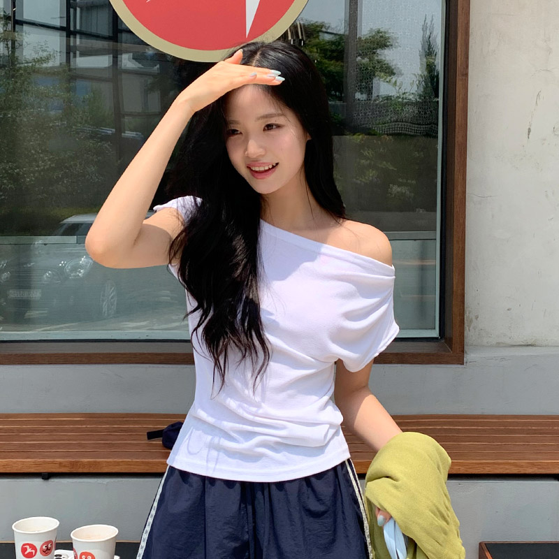 루젠나 쫀쫀 언발 셔링 캡소매 티셔츠 ts4608 - 상세 이미지 2