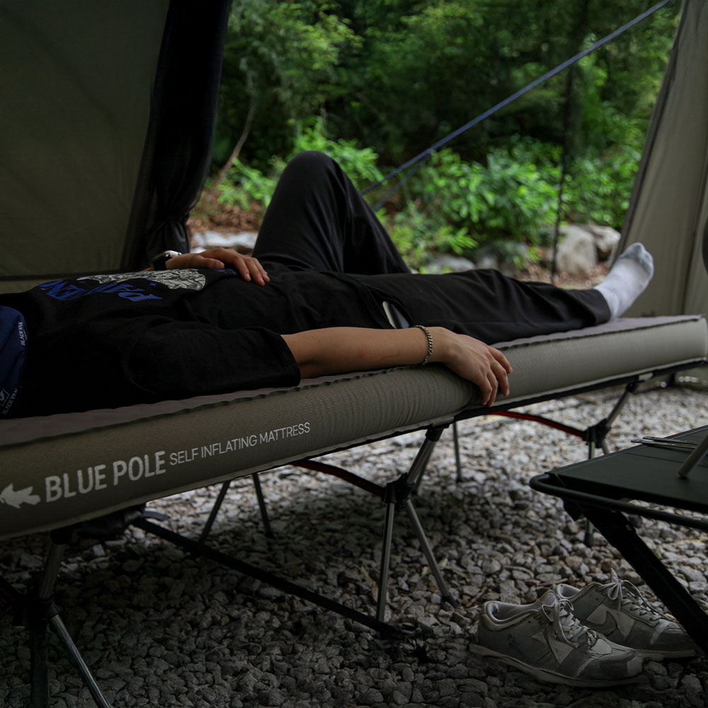 블루폴 슈링크 사입식 자충매트 10T 빌트인 에어펌프 내장 충전식 더블, 10cm, 카키 상세 이미지 5