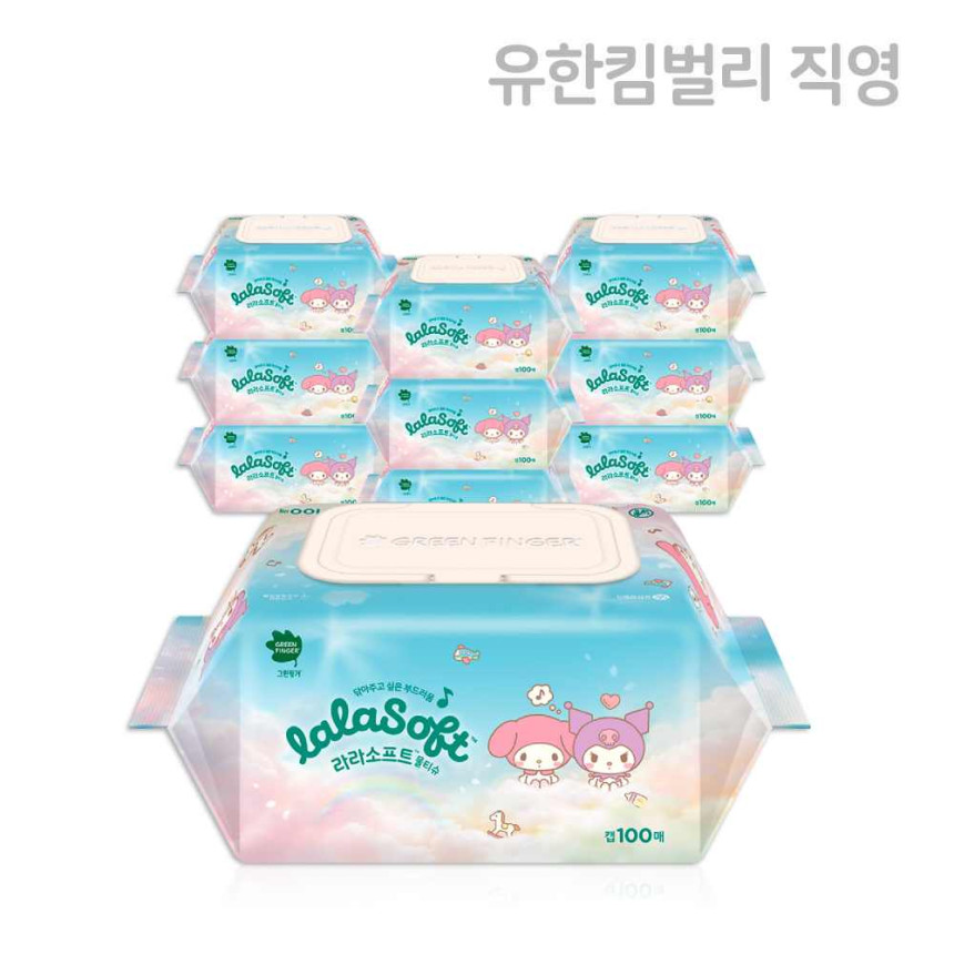 그린핑거 라라소프트 산리오 물티슈 캡형 100매X8팩 사진 2