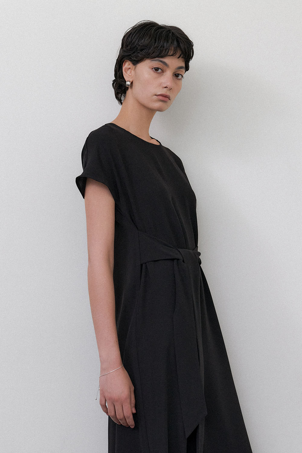 Half Sleeve Strap Long Dress Black - 상세 이미지 5