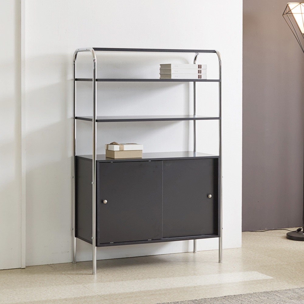 오누 슬라이딩 미드센츄리 모듈 다용도 슬라이드 수납선반장 850x385x1300mm, 5단, 블랙 - 상품 이미지