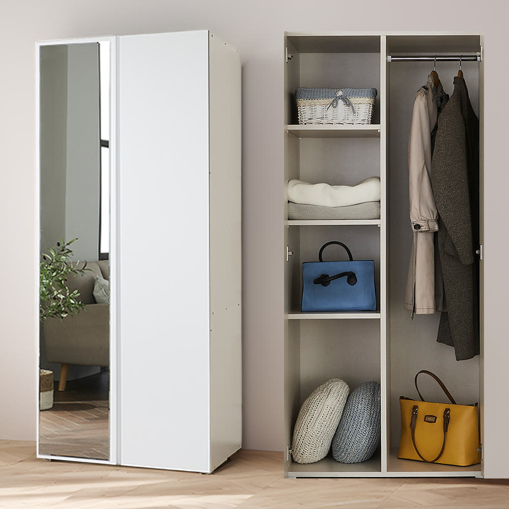호비 슬림옷장 학생 낮은옷장 1인 이불장농 싱글 작은 원룸 수납 800mm, 거울정리장 화이트
