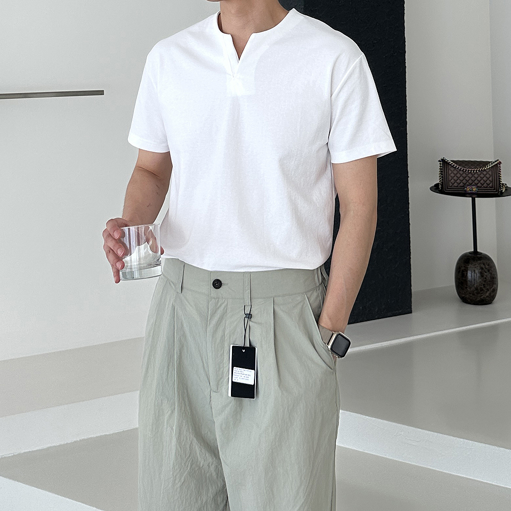 남자 반팔티 머슬핏 반팔 분또 브이넥 흰색 쿨 티셔츠 - 상품 이미지