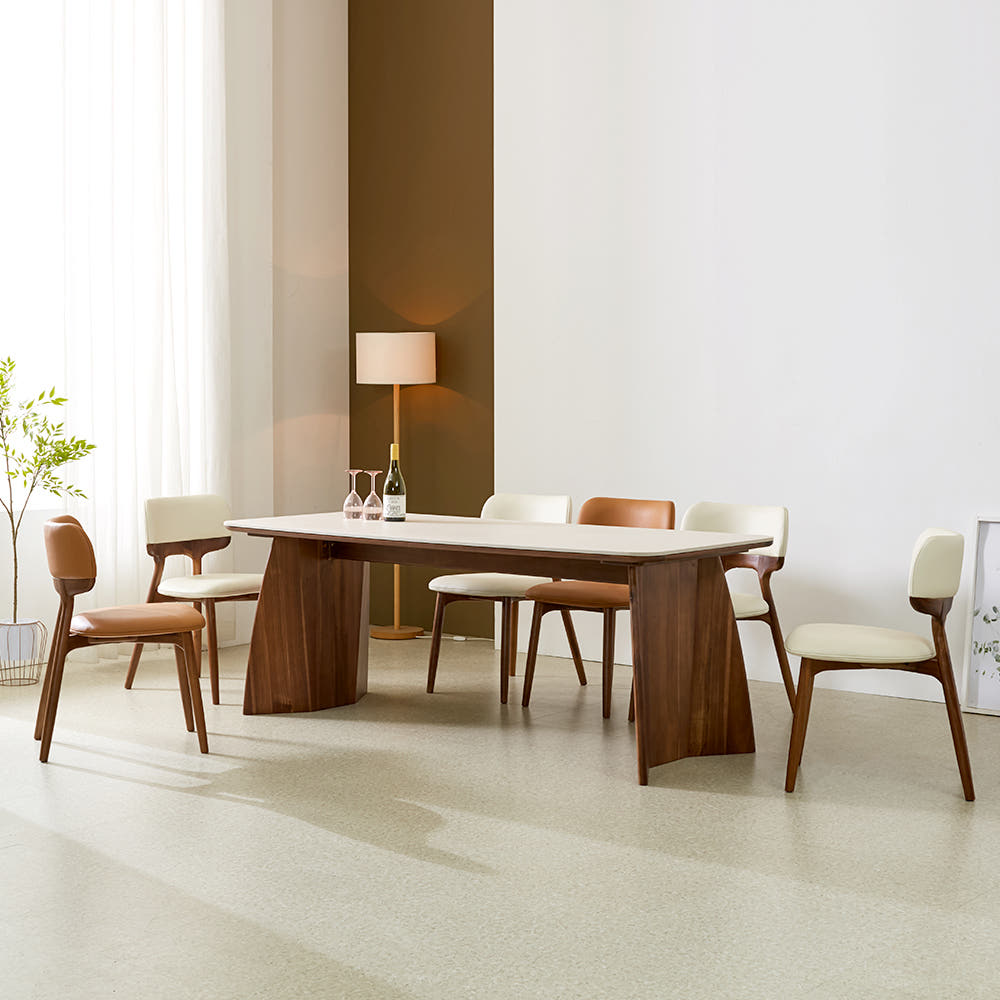 페라모 스쿠 양면 포세린 세라믹 6인용 식탁 테이블 세트 의자3 벤치1, 2000mm