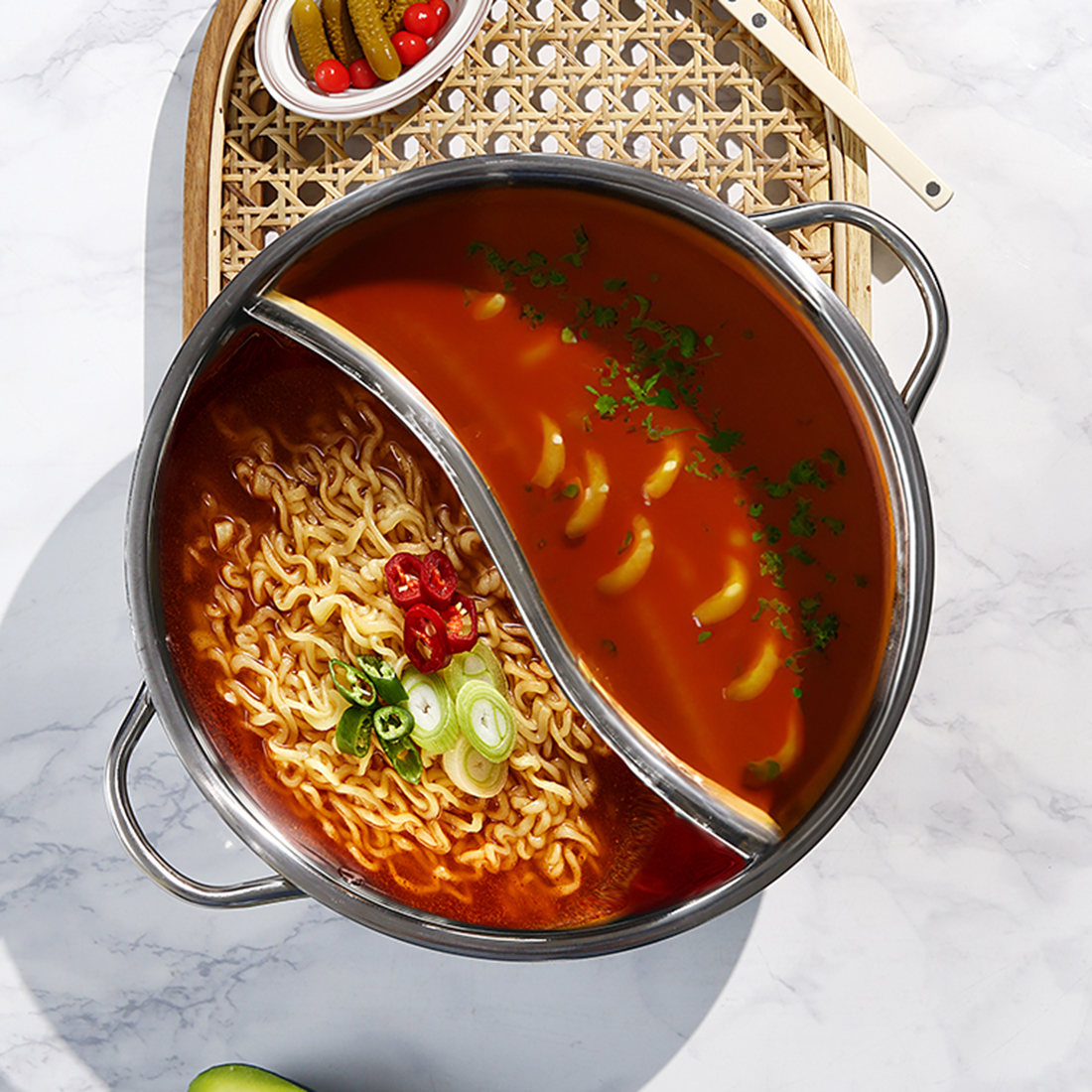 반반냄비 샤브샤브 훠거 마라탕 오뎅 라면 캠핑 전골 스텐 나눔 냄비 4size - 상세 이미지 3