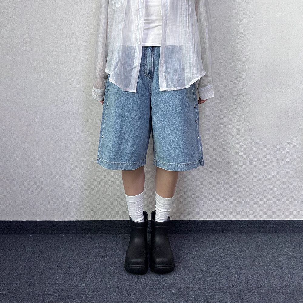 캐비 스터드 버뮤다 데님 팬츠 [3Size] - 상품 이미지