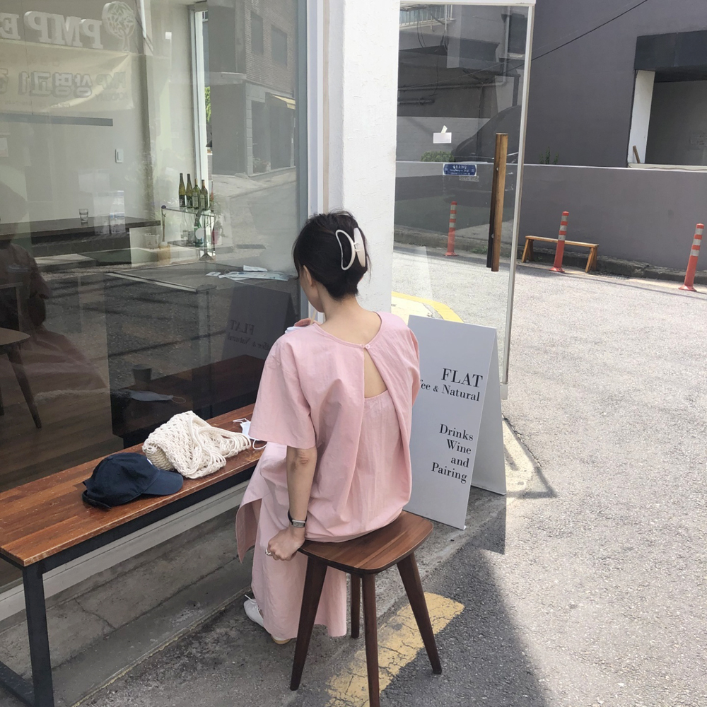 고급 나일론 반팔 바스락 원피스 아노락 여성 여름 롱 원피스 맥시 핑크 네이비 데일리룩 - 상세 이미지 3