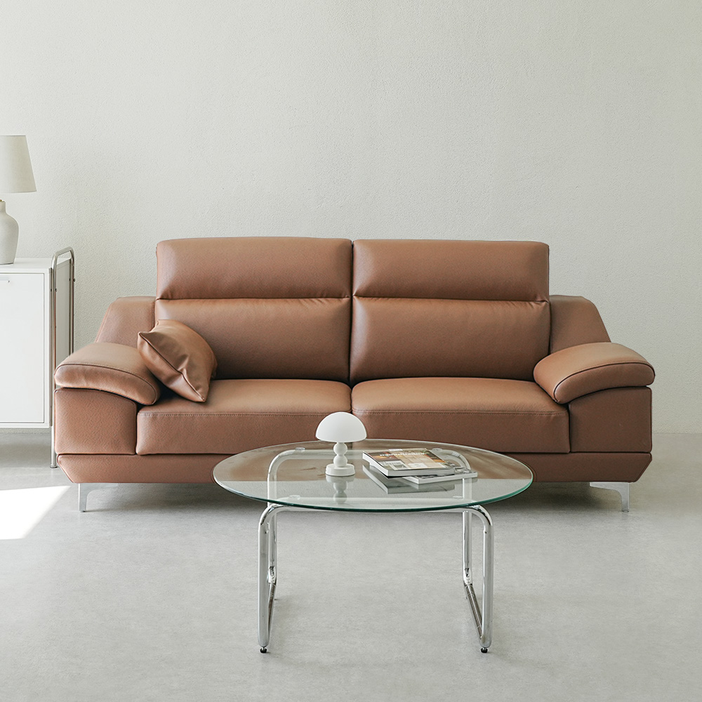 동서가구 뉴테라 천연면피가죽 소파 스툴미포함, 라이트그레이, 4인용