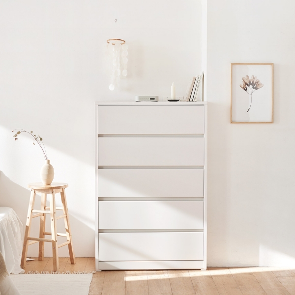 속깊은 마일드 서랍장 수납 드레스룸 거실 침실 정리 가구 800x450x1210mm, 5단, 오프화이트 - 상품 이미지