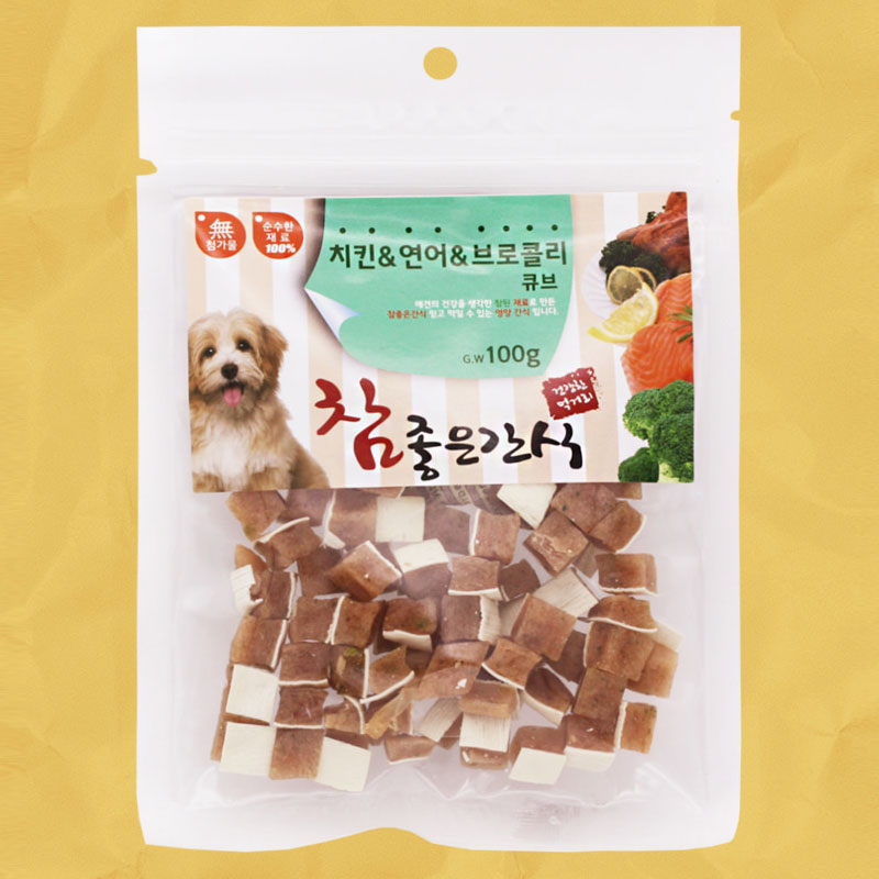 헬로도기 무첨가물 강아지야채간식 강아지당근 트릿 닭고기+연어+브로콜리, 100g, 1개