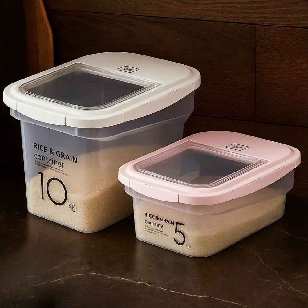국산밀폐쌀통 5kg 10kg 잡곡보관함 쌀독 밀가루 냉장고 콩 계량컵 제습제 손잡이 바퀴 - 상품 이미지