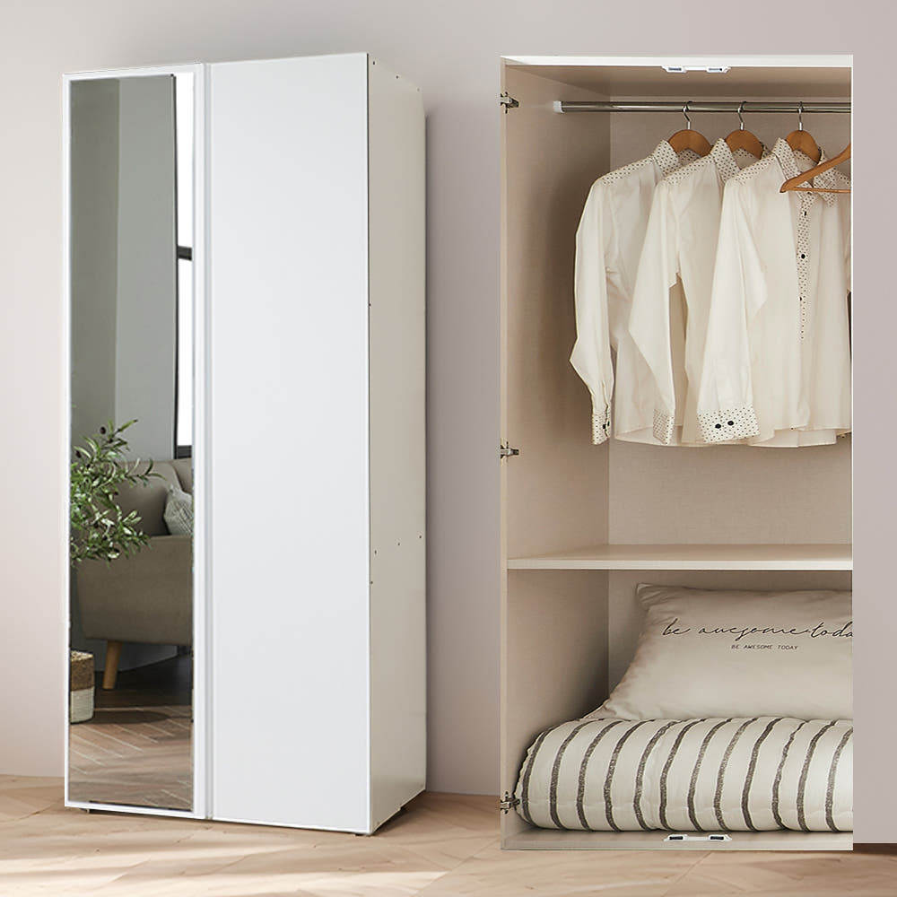 호비 슬림옷장 학생 낮은옷장 1인 이불장농 싱글 작은 원룸 수납 800mm, 전신거울이불장 화이트