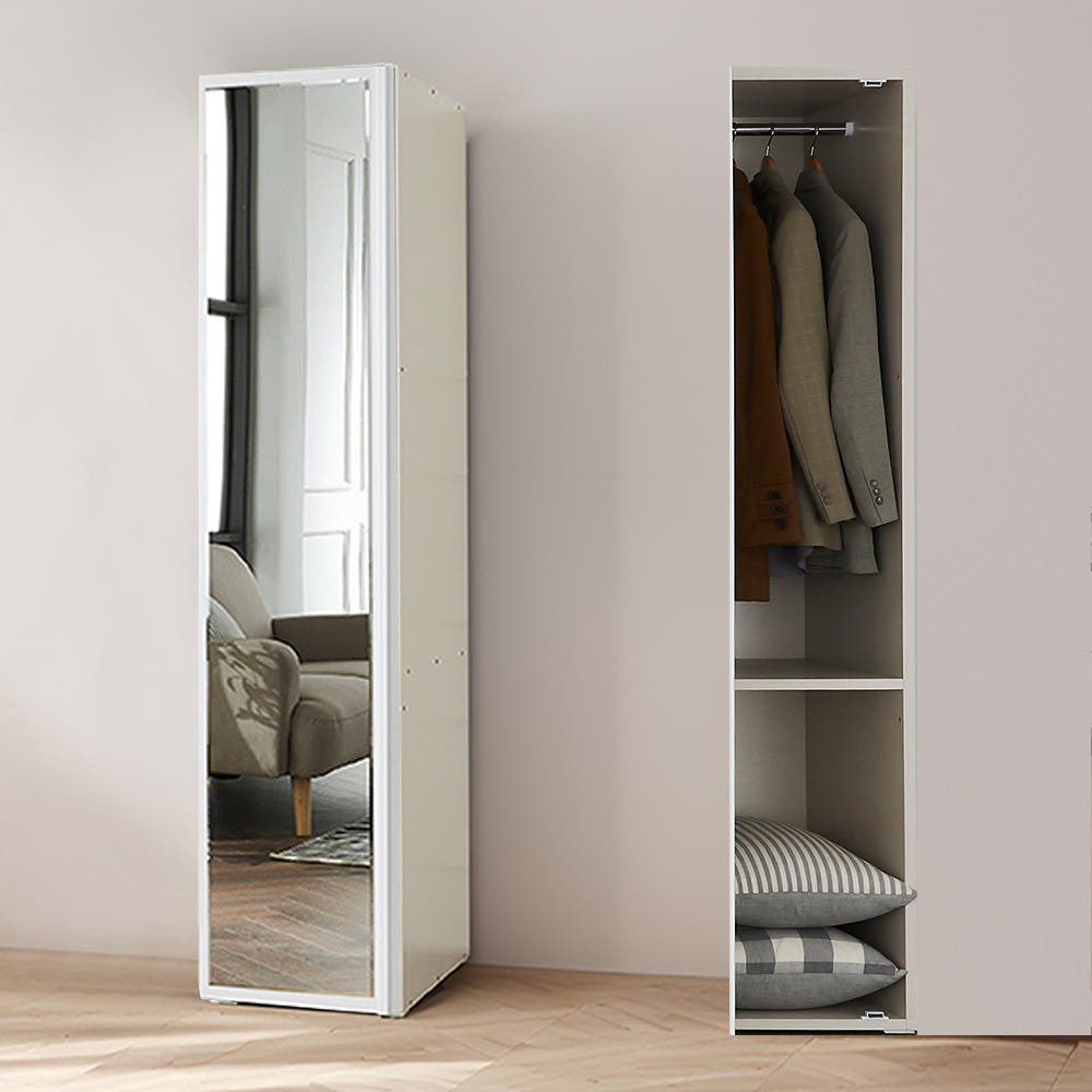 호비 슬림옷장 학생 낮은옷장 1인 이불장농 싱글 작은 원룸 수납 400mm, 거울수납장 화이트
