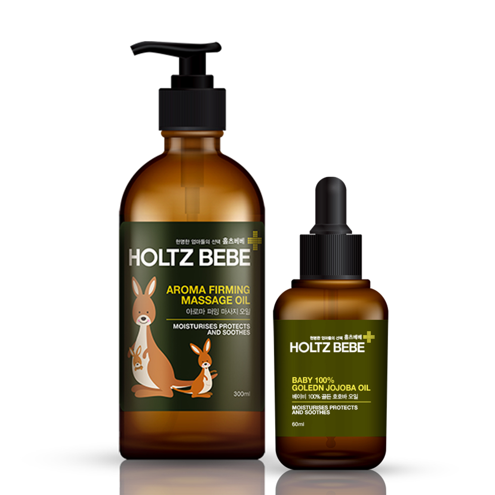 홀츠베베 천연 임산부 오일 300ml 마사지오일 튼살오일 + 홀츠베베 100% 골든 호호바 베이비 오일 60ml 2종 세트 - 상품 이미지