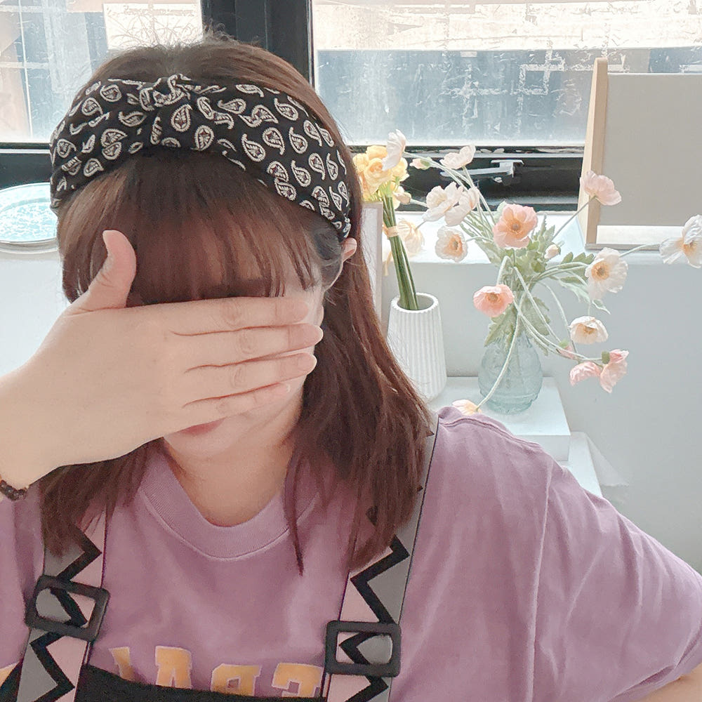 스타일리쉬페이즐리 터번머리띠 반다나 헤어밴드 두꺼운머리띠 와이드헤어밴드 - 상품 이미지
