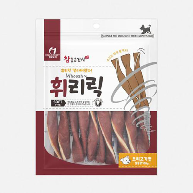 헬로도기 휘리릭 강아지오래먹는간식 스트레스해소 이갈이껌 소프트 오리고기, 108g, 1개 - 상품 이미지