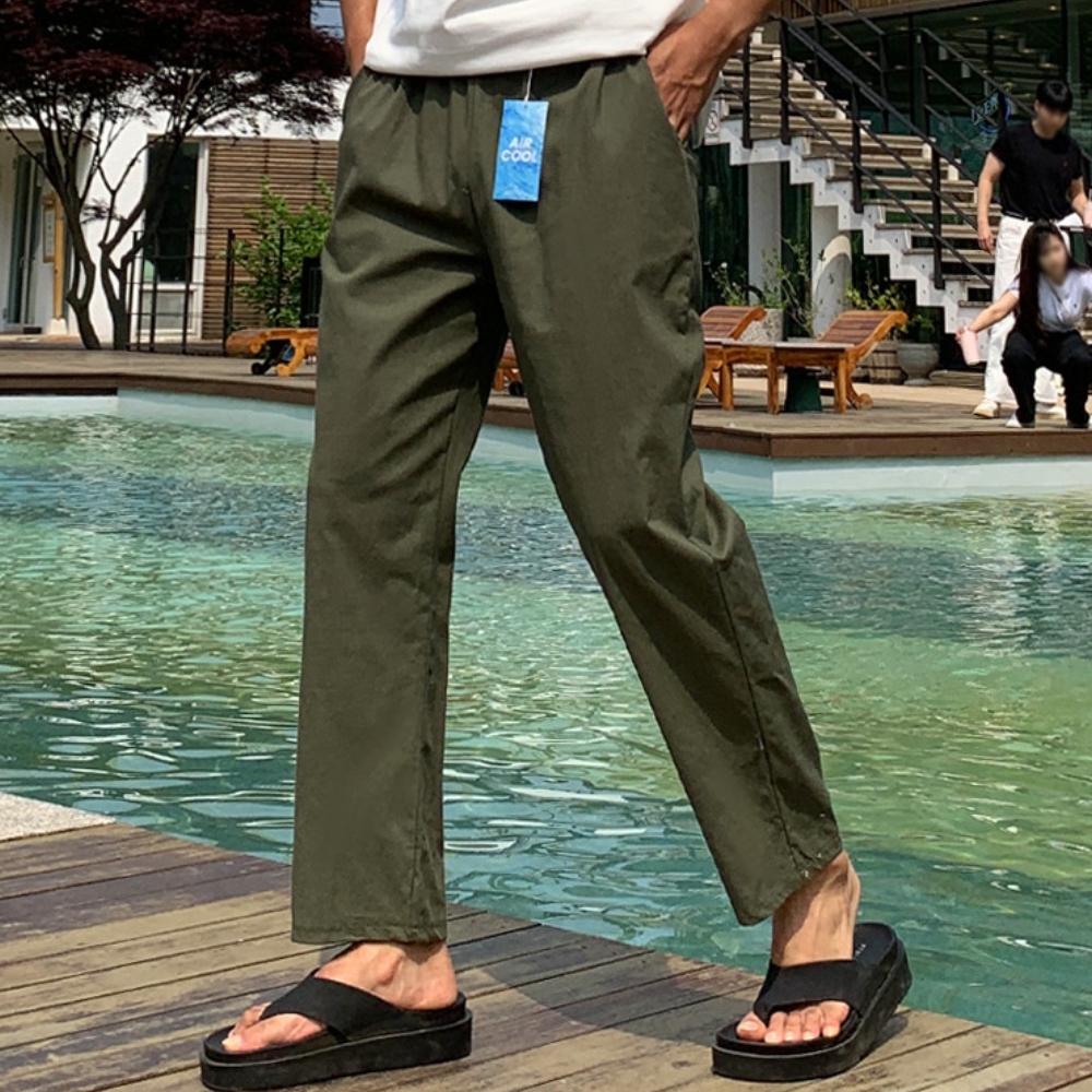 1+1 남자 버테 여름 아이스 쿨링 린넨 테이퍼드핏 밴딩 팬츠 이미지 3