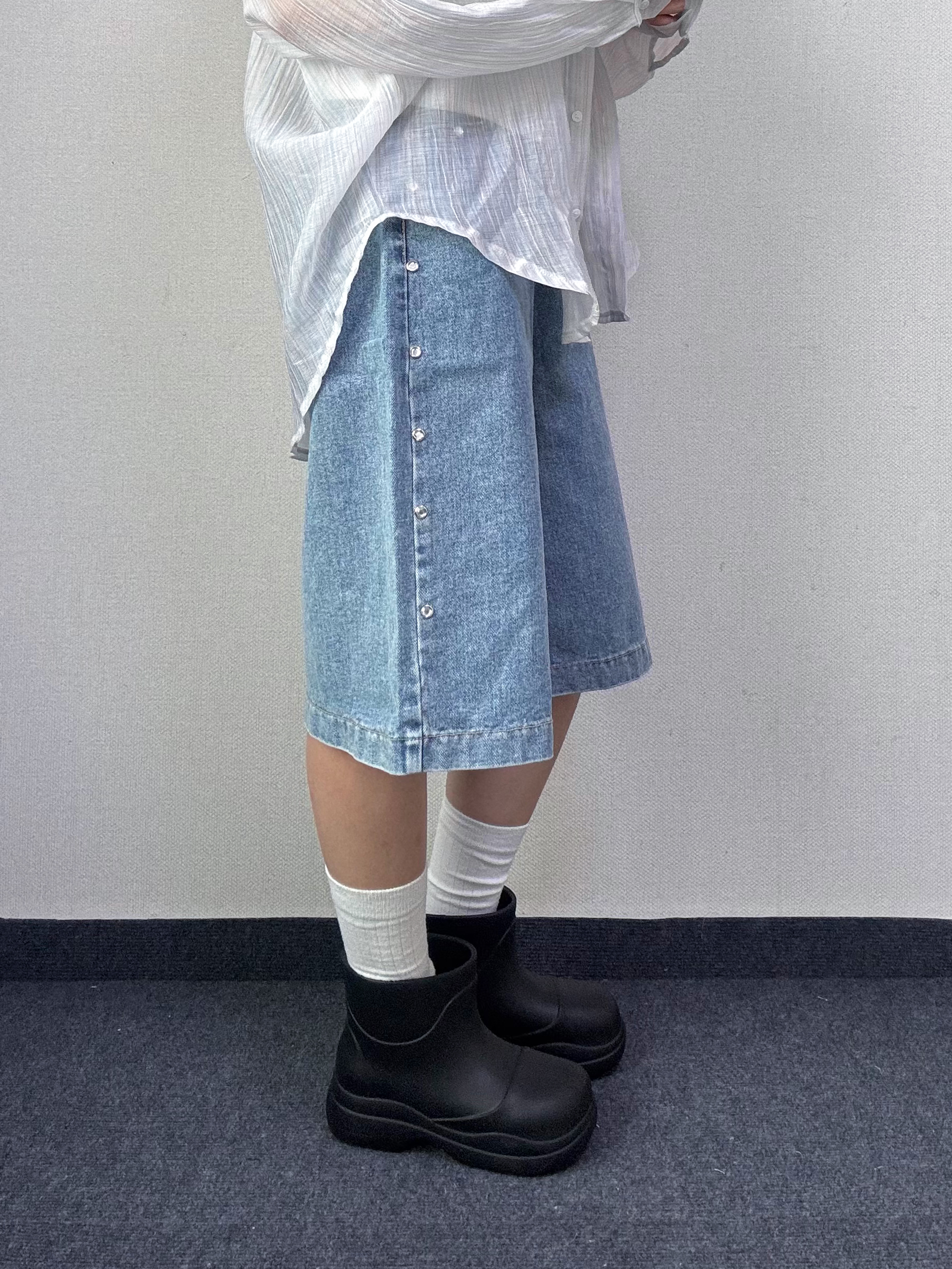 캐비 스터드 버뮤다 데님 팬츠 [3Size] - 상세 이미지 2