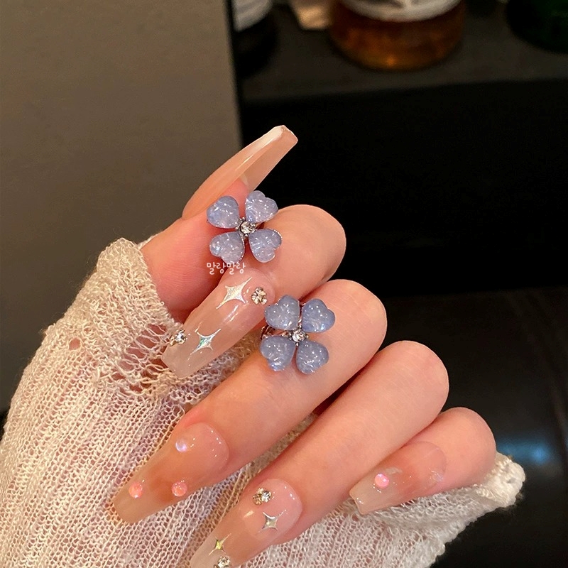 블루 큐빅 꽃송이 원터치링 보헤미안 휴양지귀걸이 플라워이어링 - 상세 이미지 3