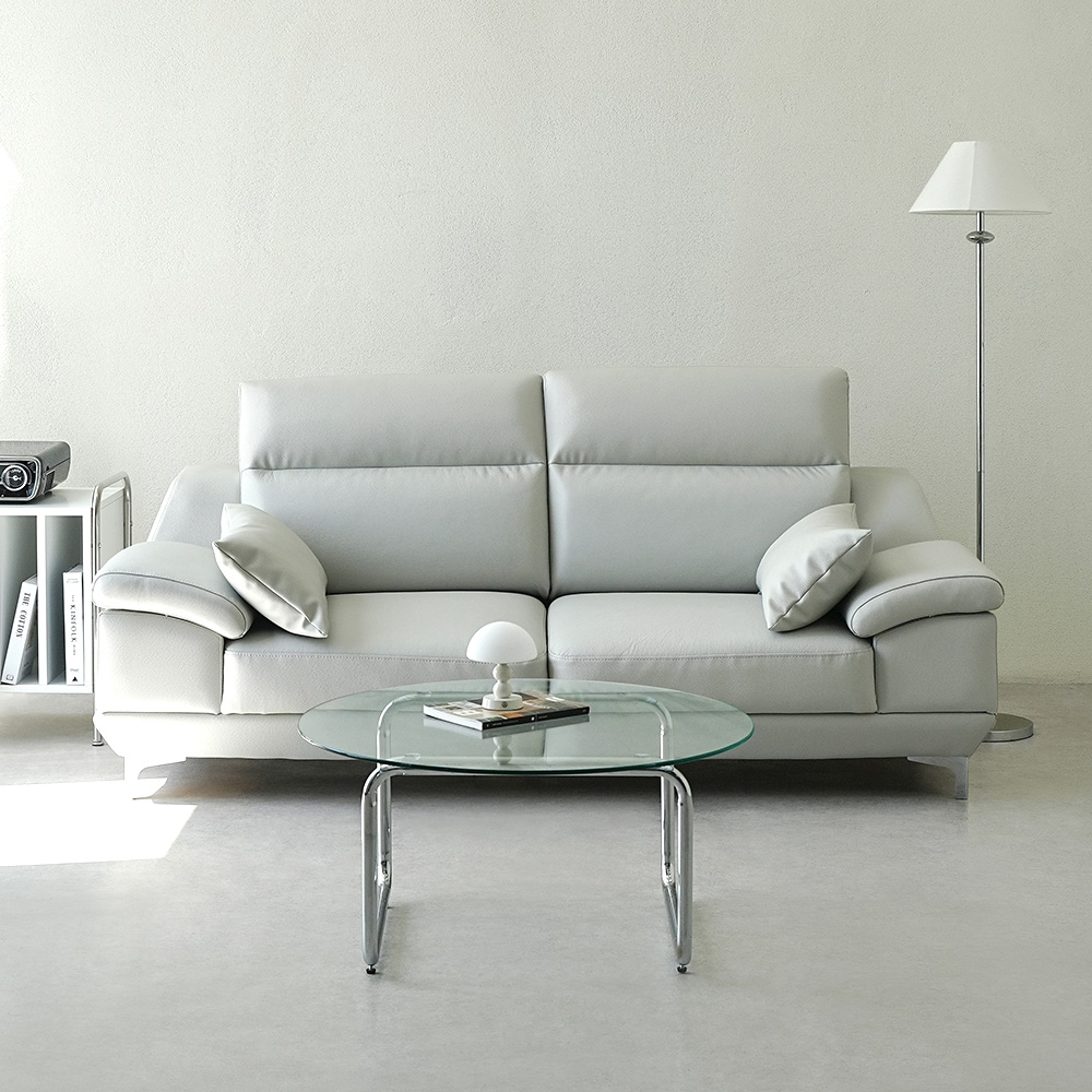 동서가구 뉴테라 천연면피가죽 소파 스툴미포함, 화이트그레이, 3인용