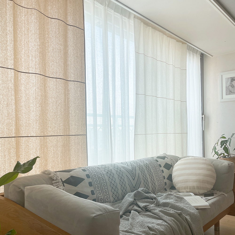 린넨 오리엔탈 패널 모던 커튼 맞춤제작 빛차단 암막효과 냉방유지