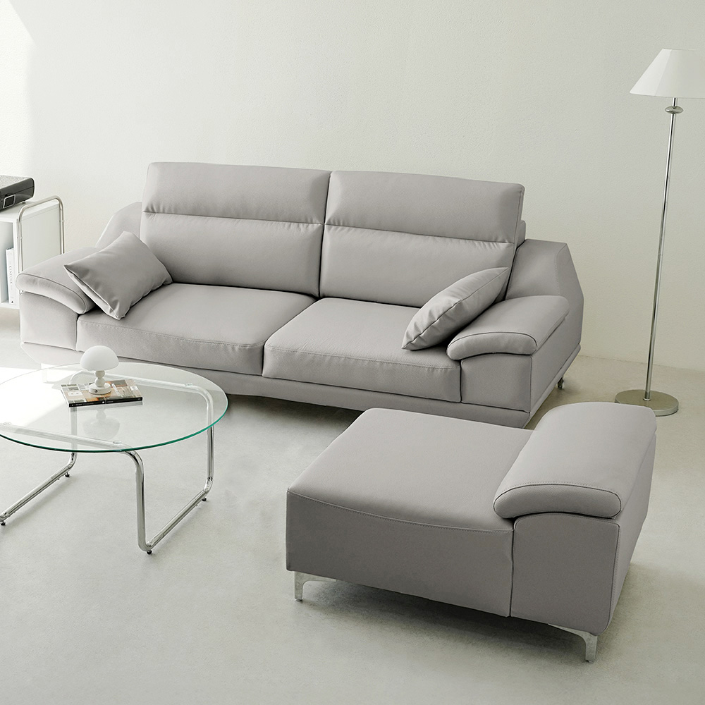 동서가구 뉴테라 천연면피가죽 3인 소파+카우치스툴 DF926983