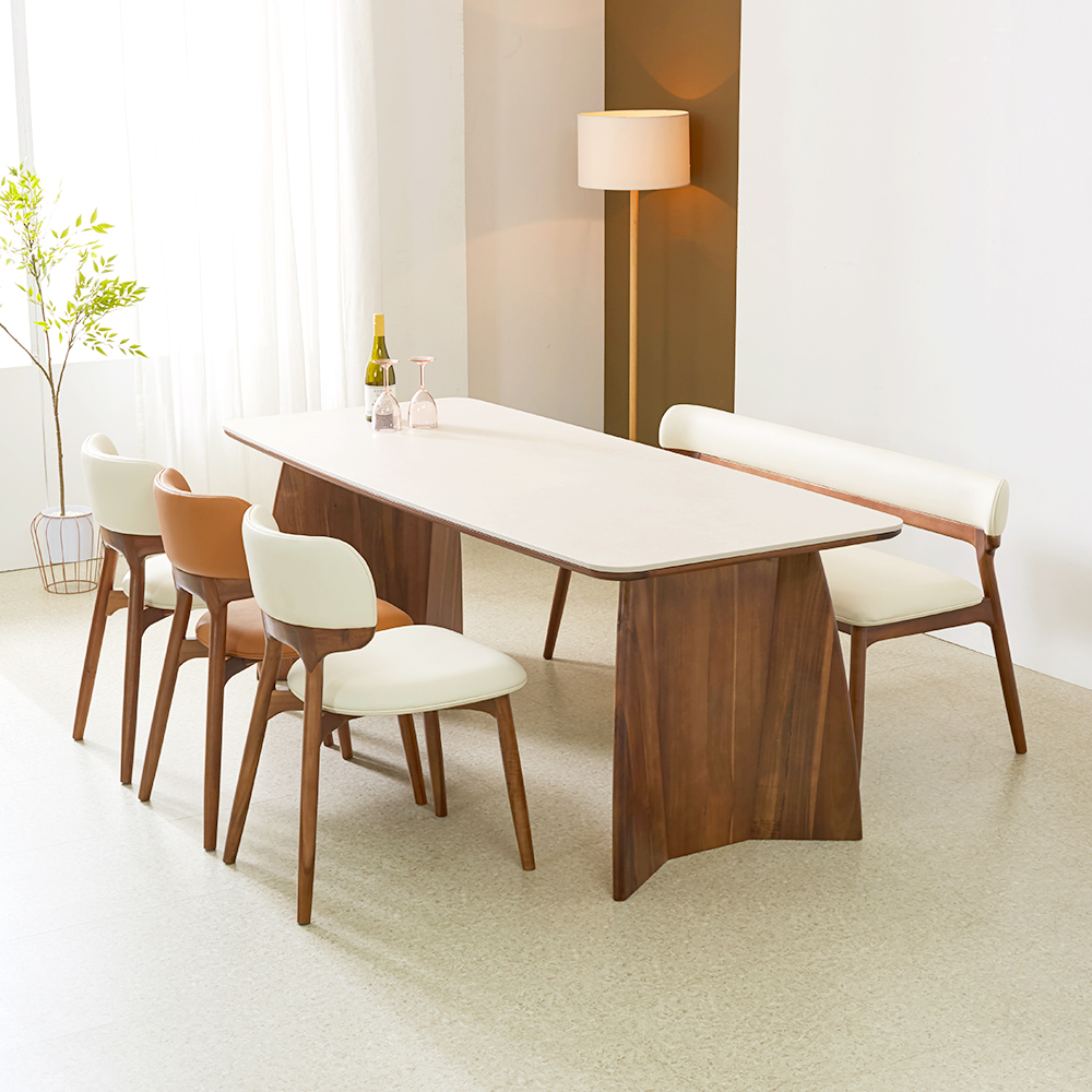 페라모 스쿠 2000 무소음 양면 포세린 원목 세라믹 식탁 세트 6인용 의자3개+벤치1개