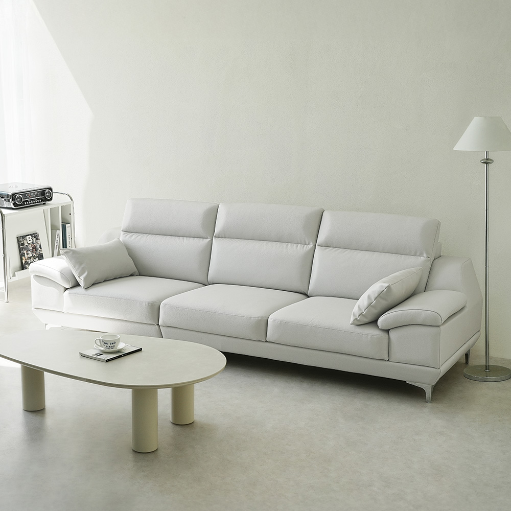 동서가구 뉴테라 천연면피가죽 소파 스툴미포함, 베이지, 3인용