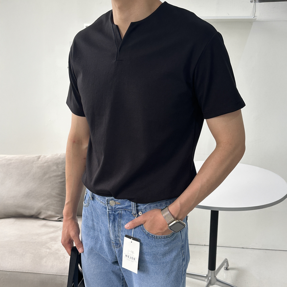 남자 반팔티 머슬핏 반팔 분또 브이넥 흰색 쿨 티셔츠 이미지 3