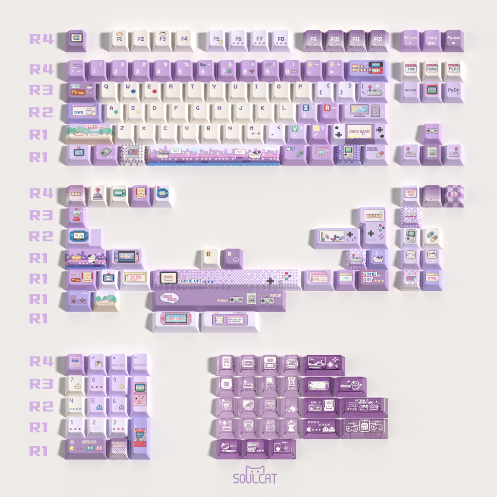 Soulcat 고함량 PBT 염료승화 + PC 영문 키캡 167키 (아케이드 고양이) - 상세 이미지 2