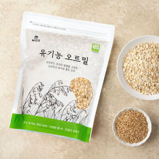 싸리재 바삭한 국산 귀리 유기농 오트밀 압착 쉐이크 롤드오트 1kg, 1개