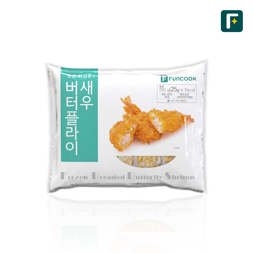 펀쿡 냉동 튀김용 버터플라이새우 250g (25g X 10미) 빵가루 왕 새우 튀김 - 상품 이미지